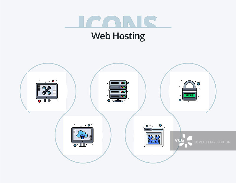 Web托管线性填充图标5个图片素材