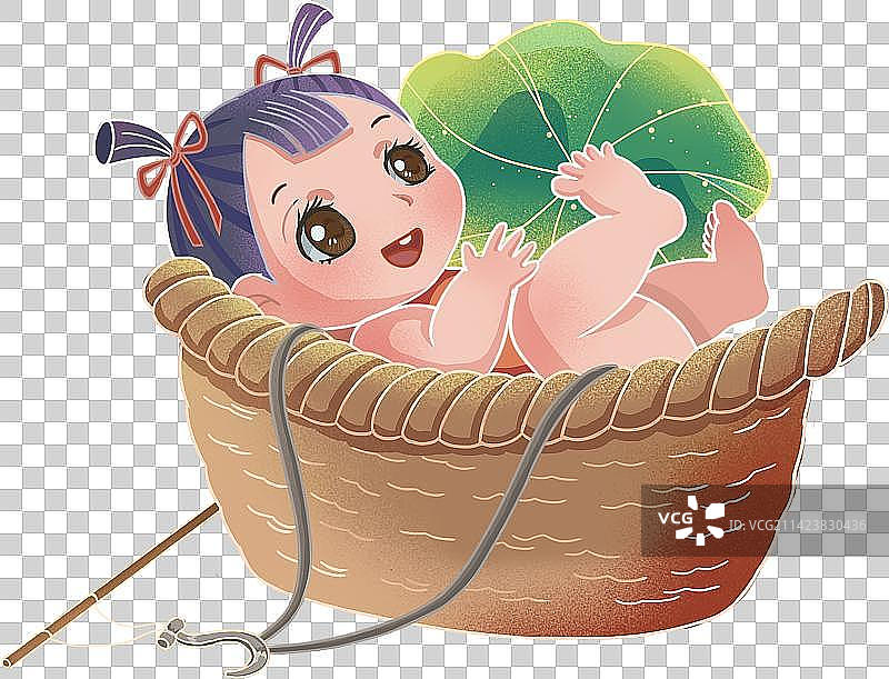 夏至称小孩民俗习俗免抠新国风插画元素图片素材