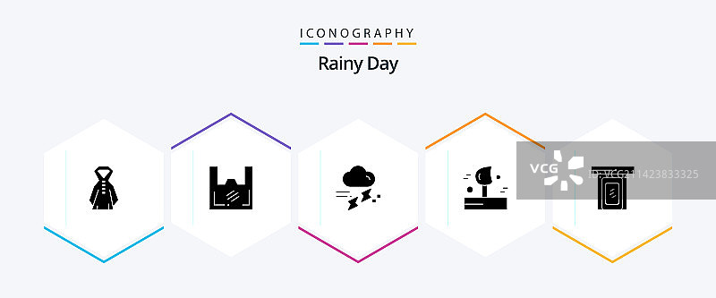 包含雨天风的25个雨天字形图标包图片素材