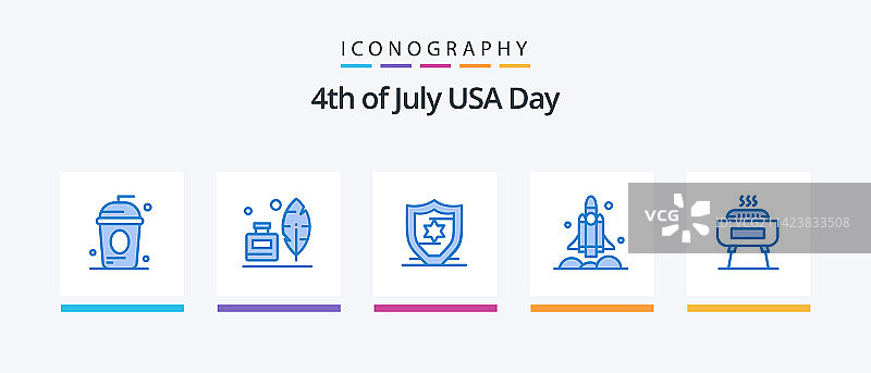 美国蓝色图标包，包含烧烤运输等5个图标图片素材