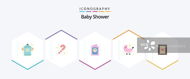 包含饼干的25个扁平风格婴儿送礼图标包图片素材