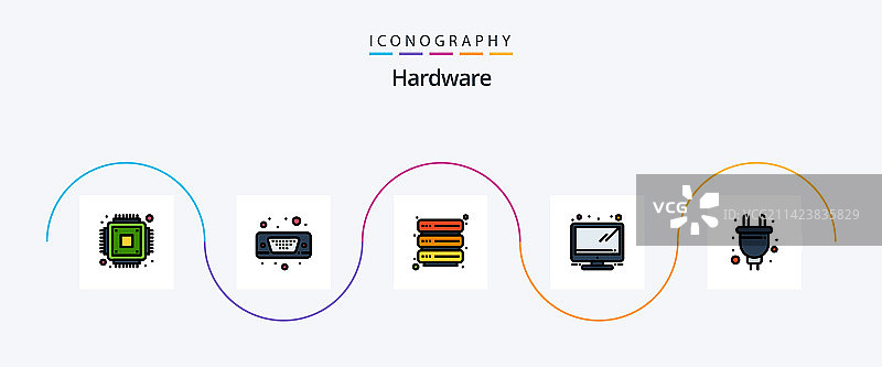 硬件线性扁平风格图标包，包含5个图标图片素材