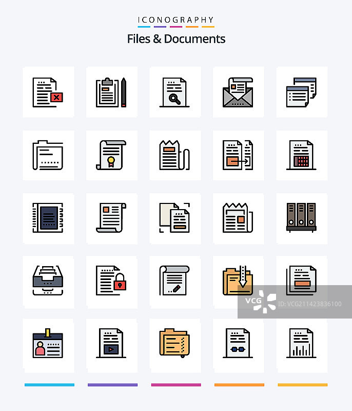 创意文件和文档25个线性填充图标图片素材