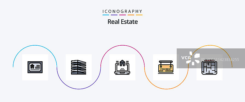 房地产线性填充扁平5图标包图片素材