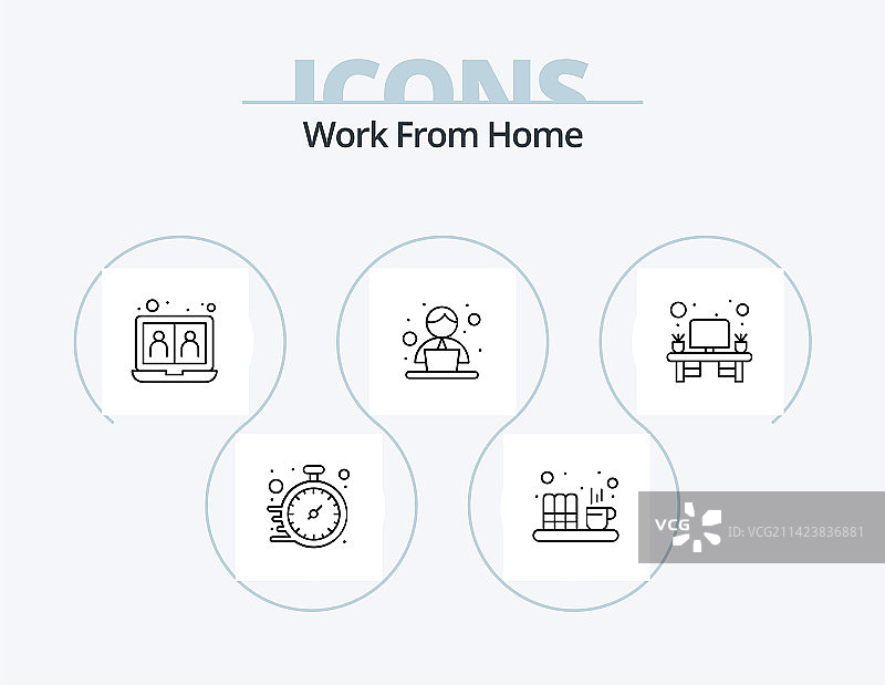 居家办公线性图标包5个图标设计图片素材