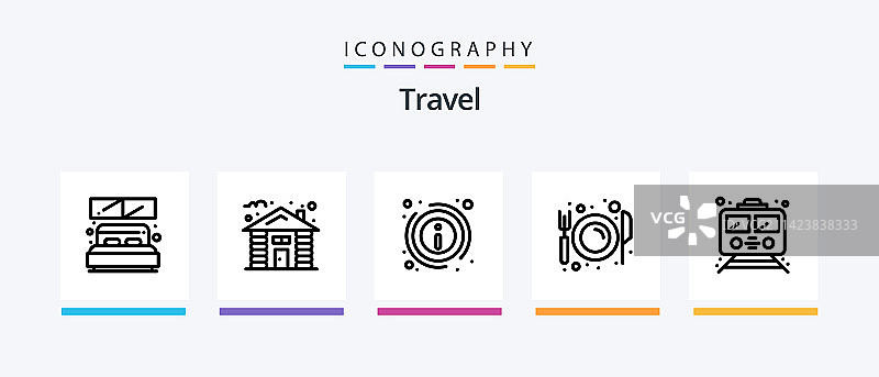 包含旅程飞行的旅行线路图标包图片素材