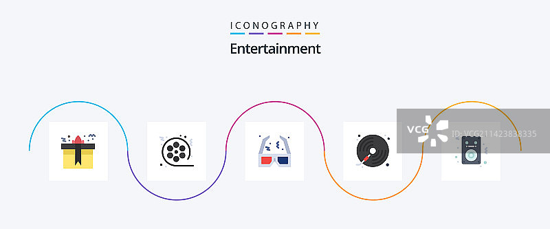 包含音乐的娱乐扁平风格图标套装图片素材