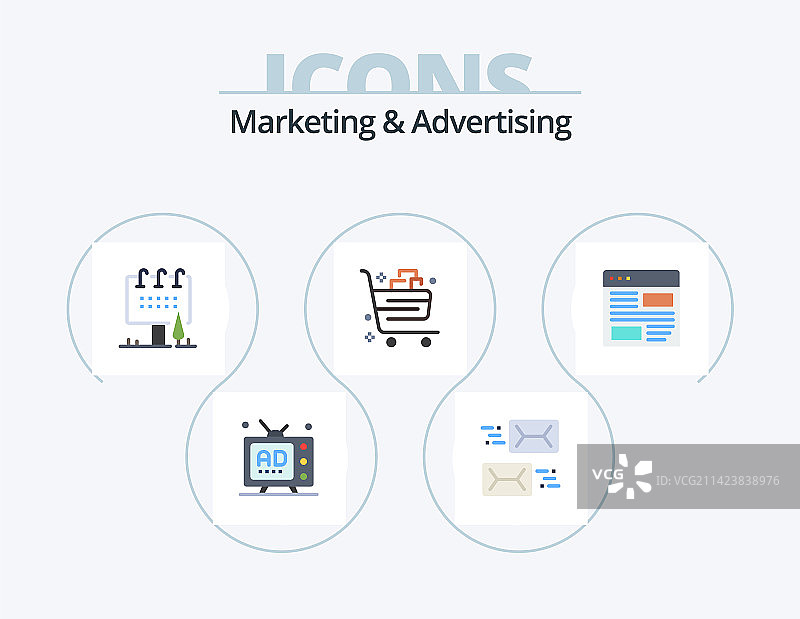 营销与广告扁平图标包5个图标图片素材