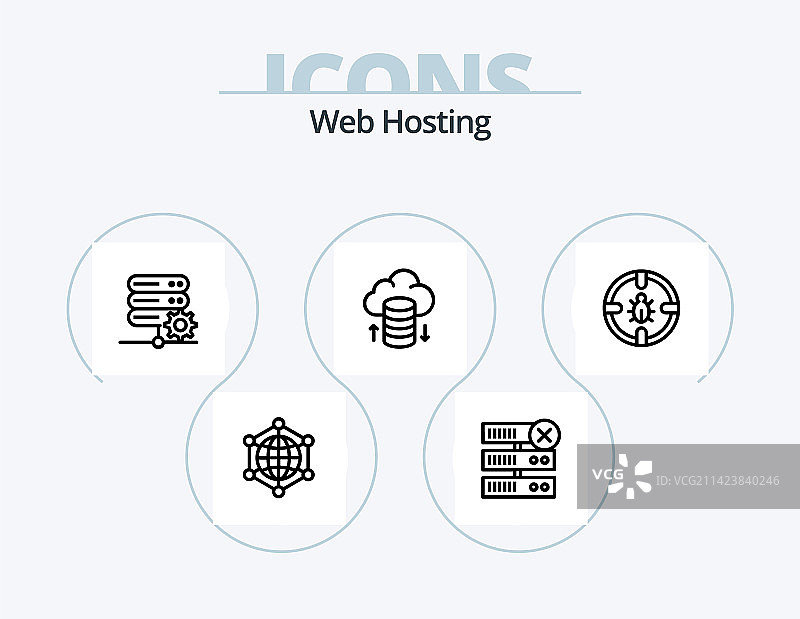Web托管线性图标包，服务器设计图片素材