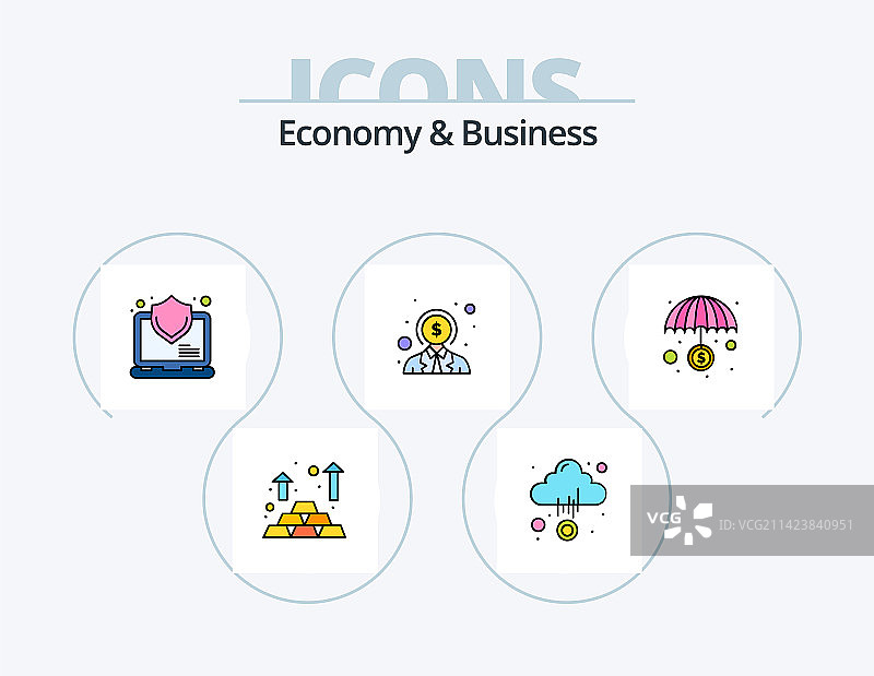 包含5个图标的经济与商业线性填充图标包图片素材