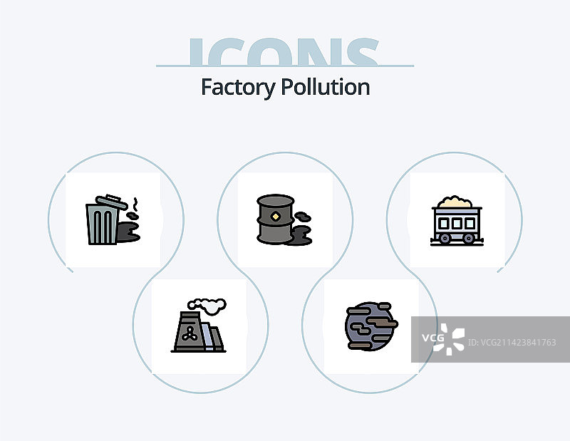 工厂污染线性填充图标包图片素材