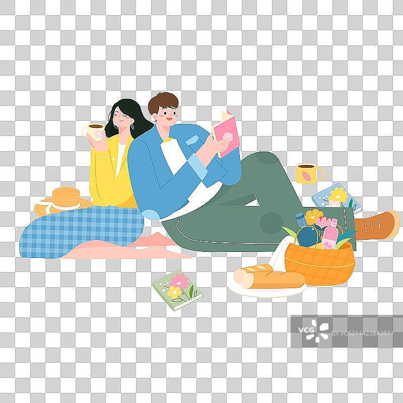 在户外野餐的情侣矢量卡通插画元素图片素材