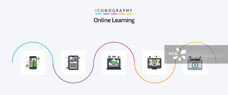 在线学习线性填充扁平5图标包图片素材