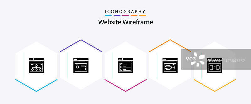 包含25个字形图标的网站线框图片素材