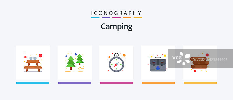 包含木材的露营扁平风5图标包图片素材
