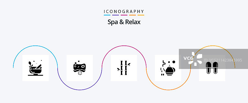 包含茶的水疗和放松5个字形图标包图片素材