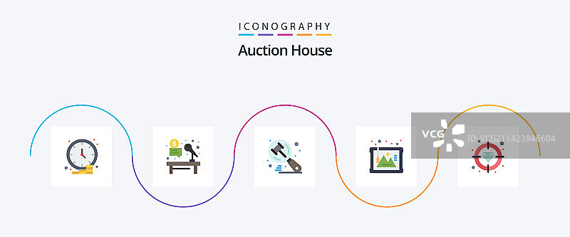 拍卖公寓5个图标包，包括历史艺术图片素材