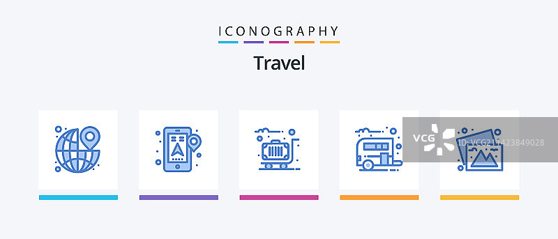 旅行蓝色5图标包，包含相机房车图片素材