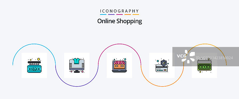 在线购物线性填充扁平5图标包图片素材