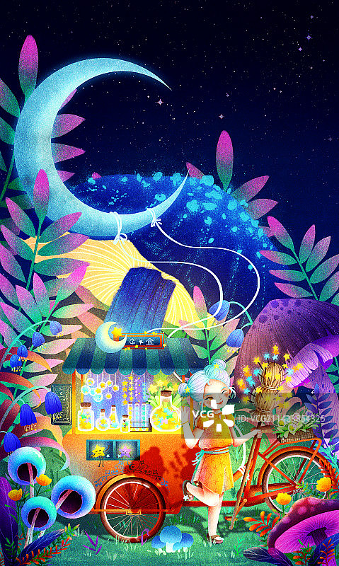 卖星星的月光小铺奇幻唯美插画图片素材
