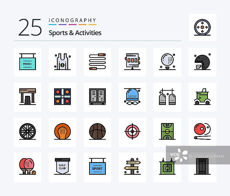 25个线条填充的体育活动图标包图片素材