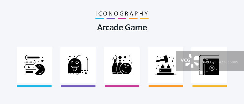 包含游戏和飞行元素的街机字形5个图标包图片素材