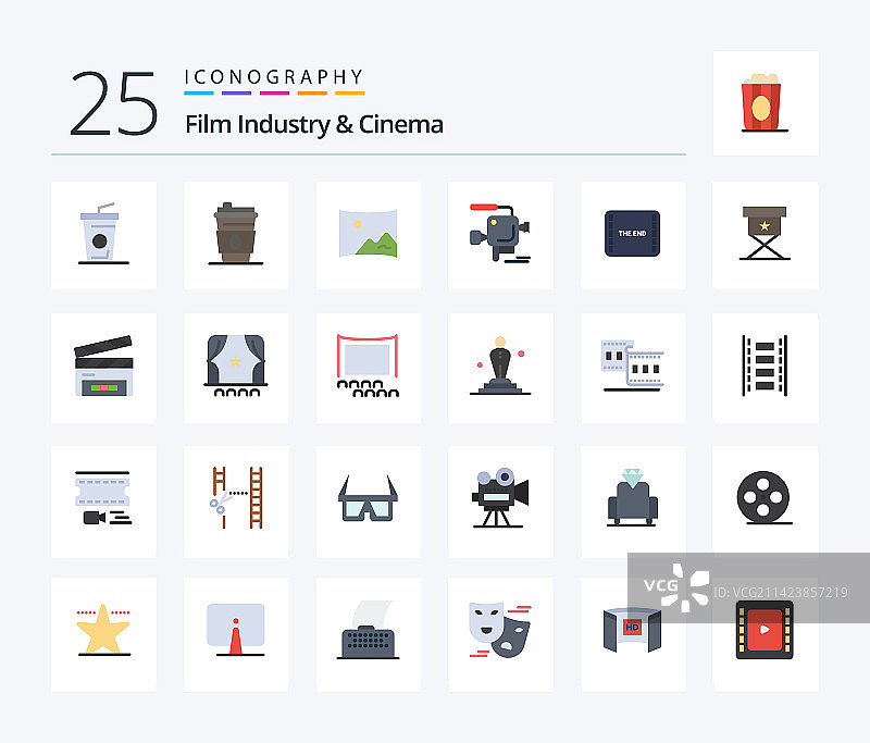 包含导演的25个扁平彩色电影图标包图片素材