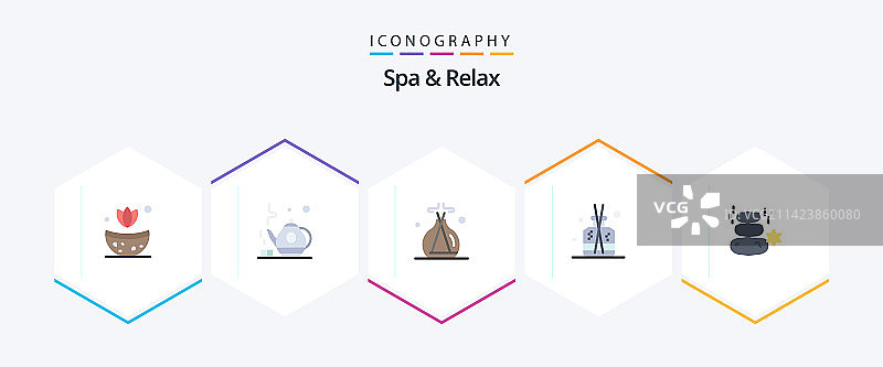 包含石头的25个水疗放松扁平图标包图片素材