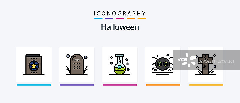 万圣节墓碑线性图标套装图片素材