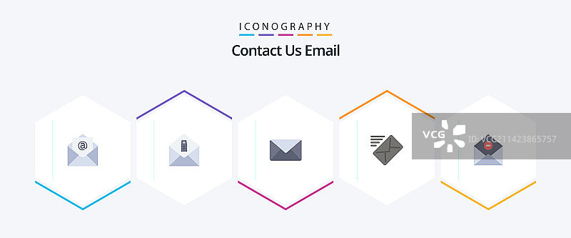 包含电子邮件删除的电子邮件25扁平图标包图片素材