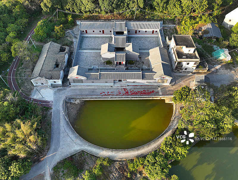 广东省惠州市惠阳区古屋东江大院高健故居航拍图片素材