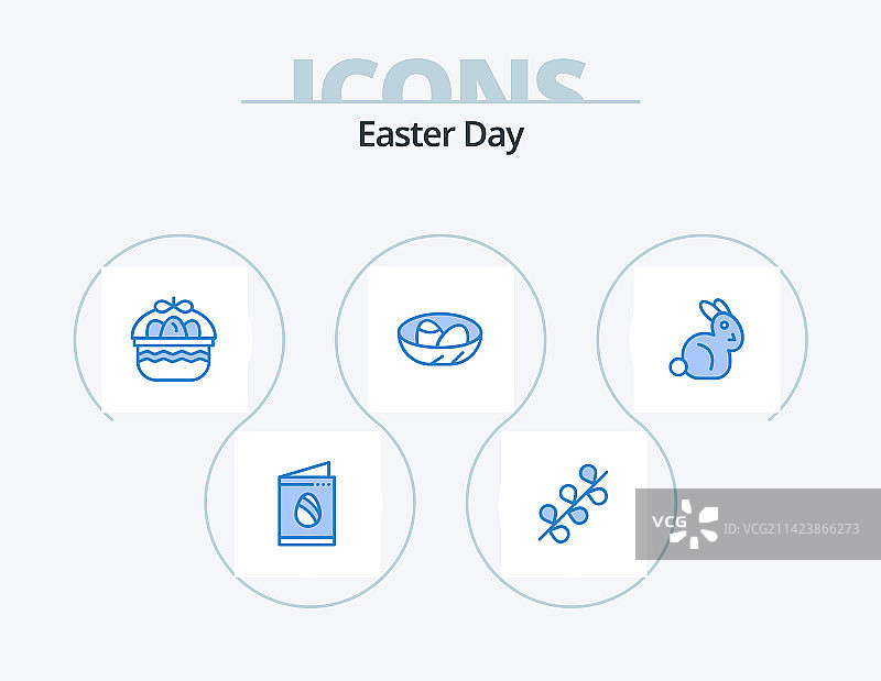 复活节蓝色5图标包：兔子和彩蛋设计图片素材