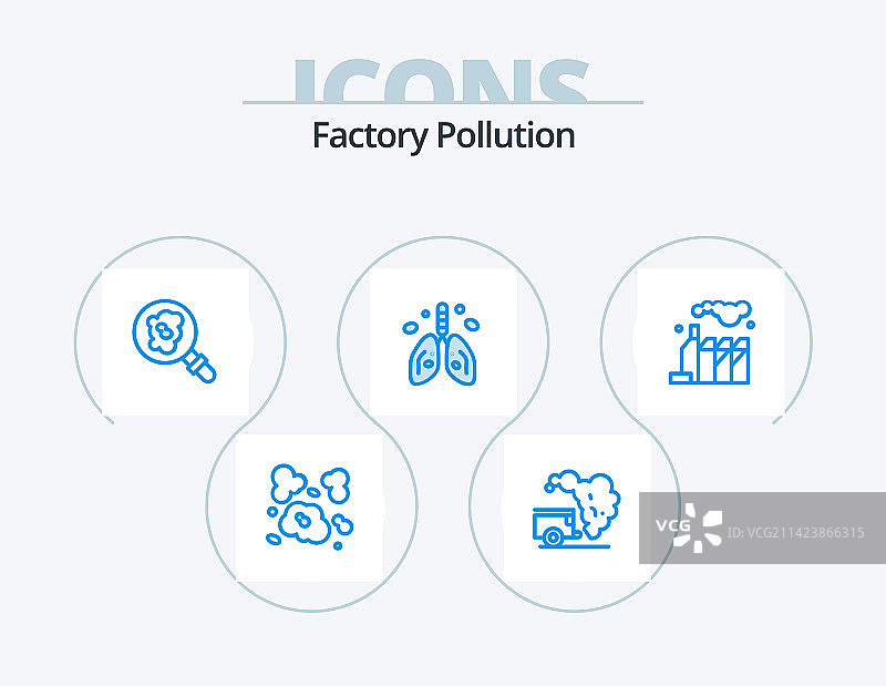 工厂污染蓝色图标包（5个图标设计）图片素材