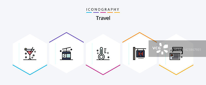 旅行主题25个填充线条图标图片素材
