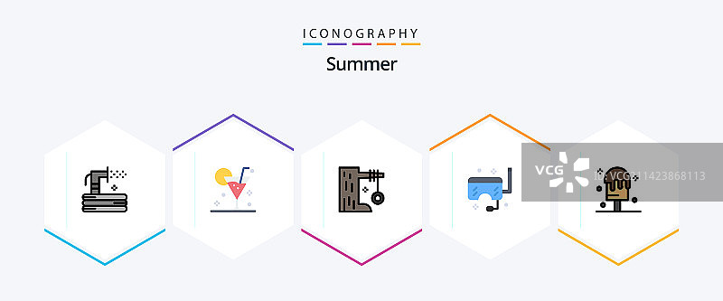 包含海洋护目镜的25个扁平夏季图标包图片素材