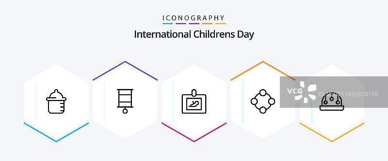 婴儿用品25个线条图标包，包括游戏围栏玩具图片素材