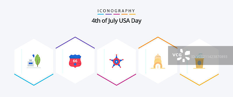 美国25个扁平图标包：包含饮品、蛋糕、男人等图片素材