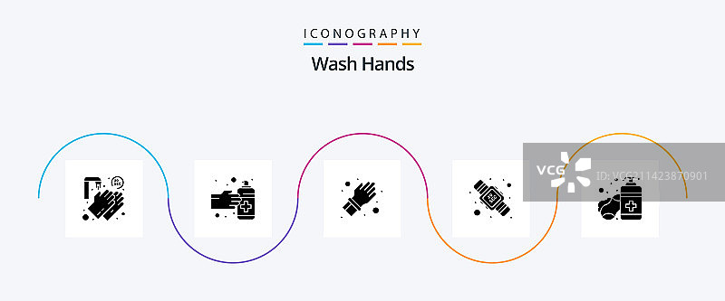 包含手的5个洗手字形图标图片素材