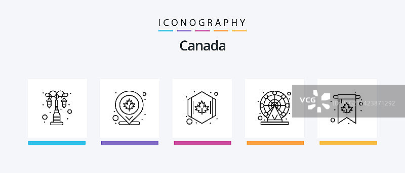 包含加拿大枫叶的线条图标（5个装）图片素材
