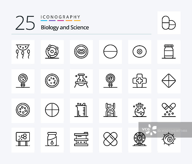 包含奶瓶的生物学线性图标包25个图片素材