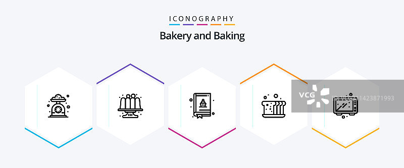 25个烘焙线性图标包，包括面包图片素材