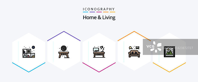 家居生活25个填充线性图标包图片素材