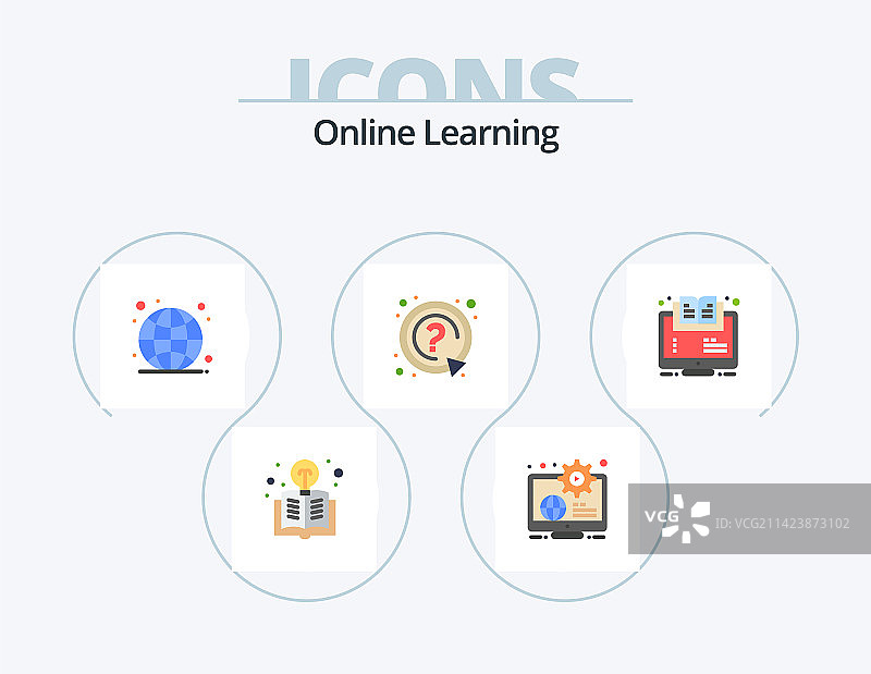 在线学习扁平图标套装5个图标设计图片素材
