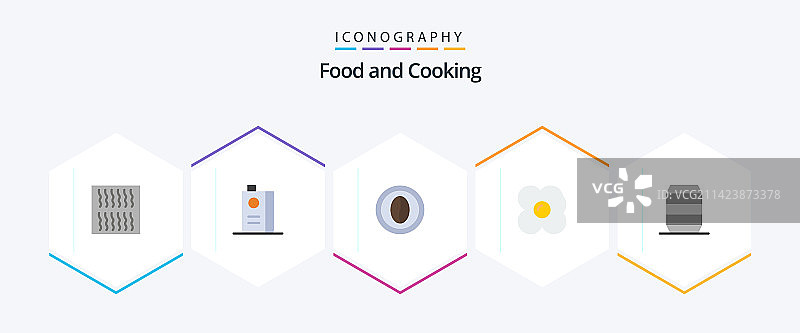 包含饮料和煎蛋卷的25个扁平食品图标包图片素材