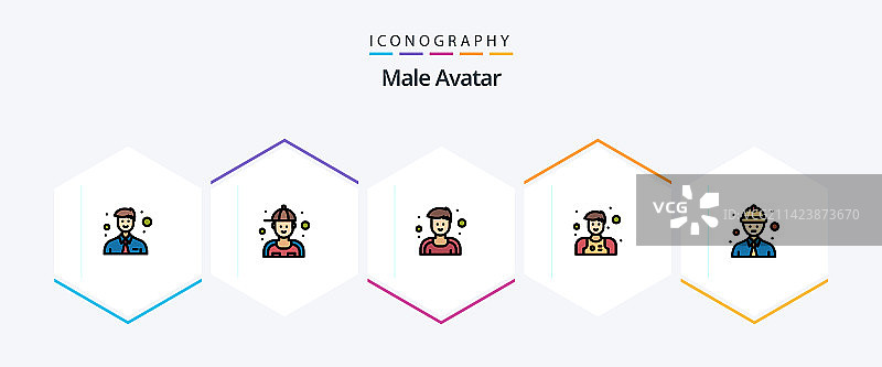 男性头像25个填充线条图标包图片素材