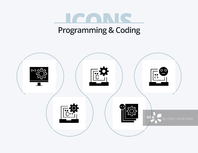 编程和编码字形图标包（5个图标）图片素材
