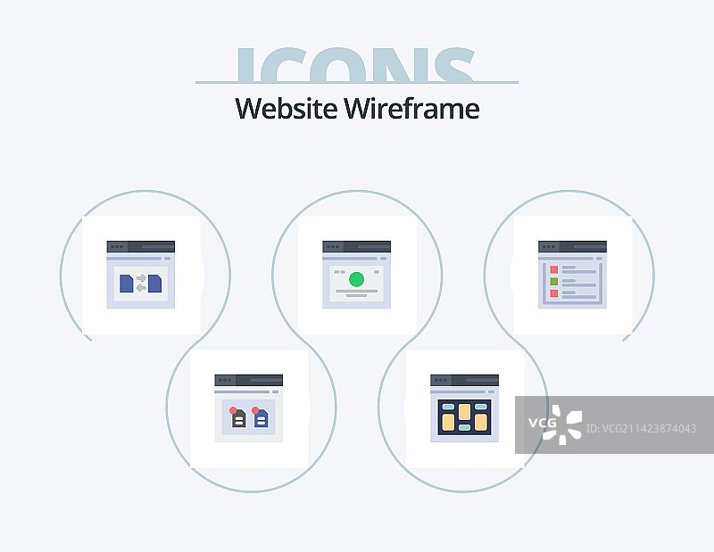 网站线框扁平图标包5个图标设计图片素材
