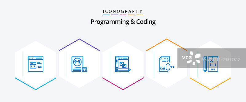 25个蓝色编程和编码图标包图片素材