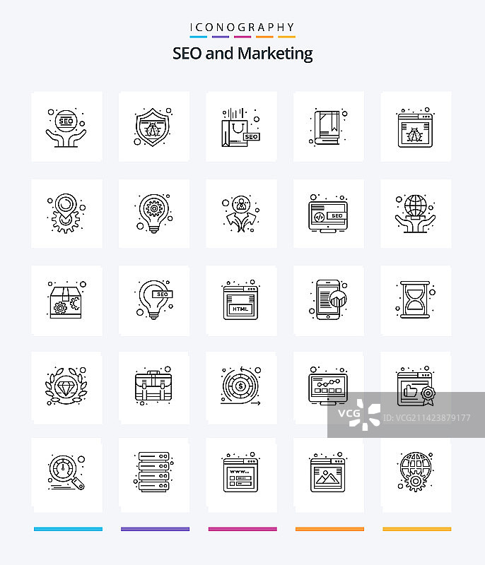 创意SEO 25线性图标包（含bug等）图片素材