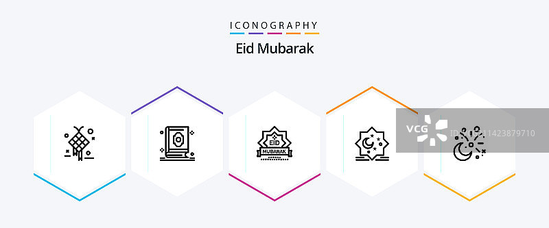 开斋节穆巴拉克25个线性图标包，包含星星月亮图片素材